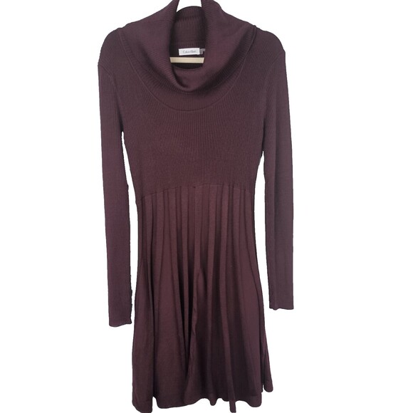 Calvin Klein Womens Fit & Flare Sweater Dress Cowl Neck Maroon Burgandy Size M - Picture 2 of 6